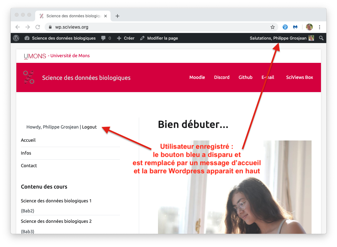 La même page principale du site lorsque l’utilisateur est enregistré et connecté via GitHub.