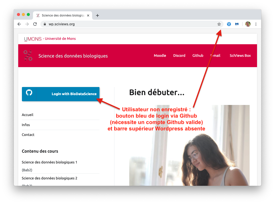 Exemple de page principale du site lorsque l’utilisateur n’est pas connecté.